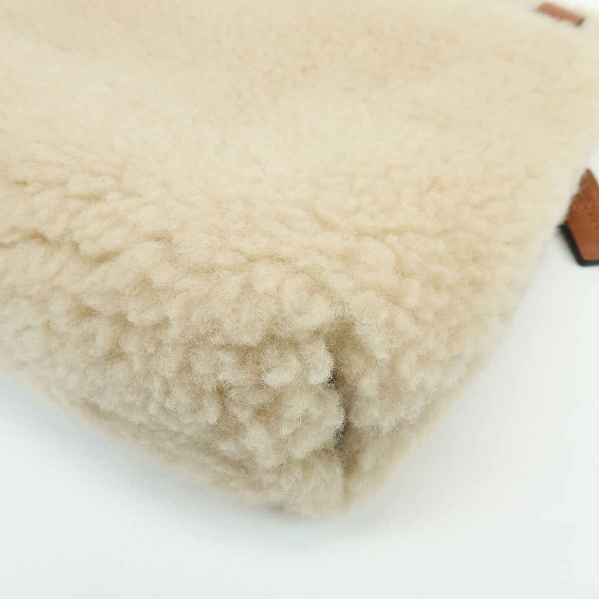 LOEWE Anagram Shearling Leather Clutch Bag Pouch Beige Brown