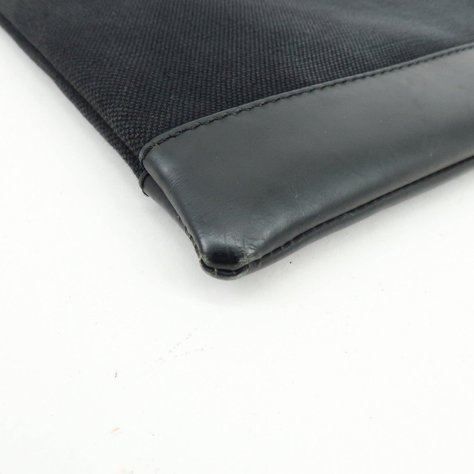 BALENCIAGA Navy Clip M Canvas Leather Clutch Bag Black 373834