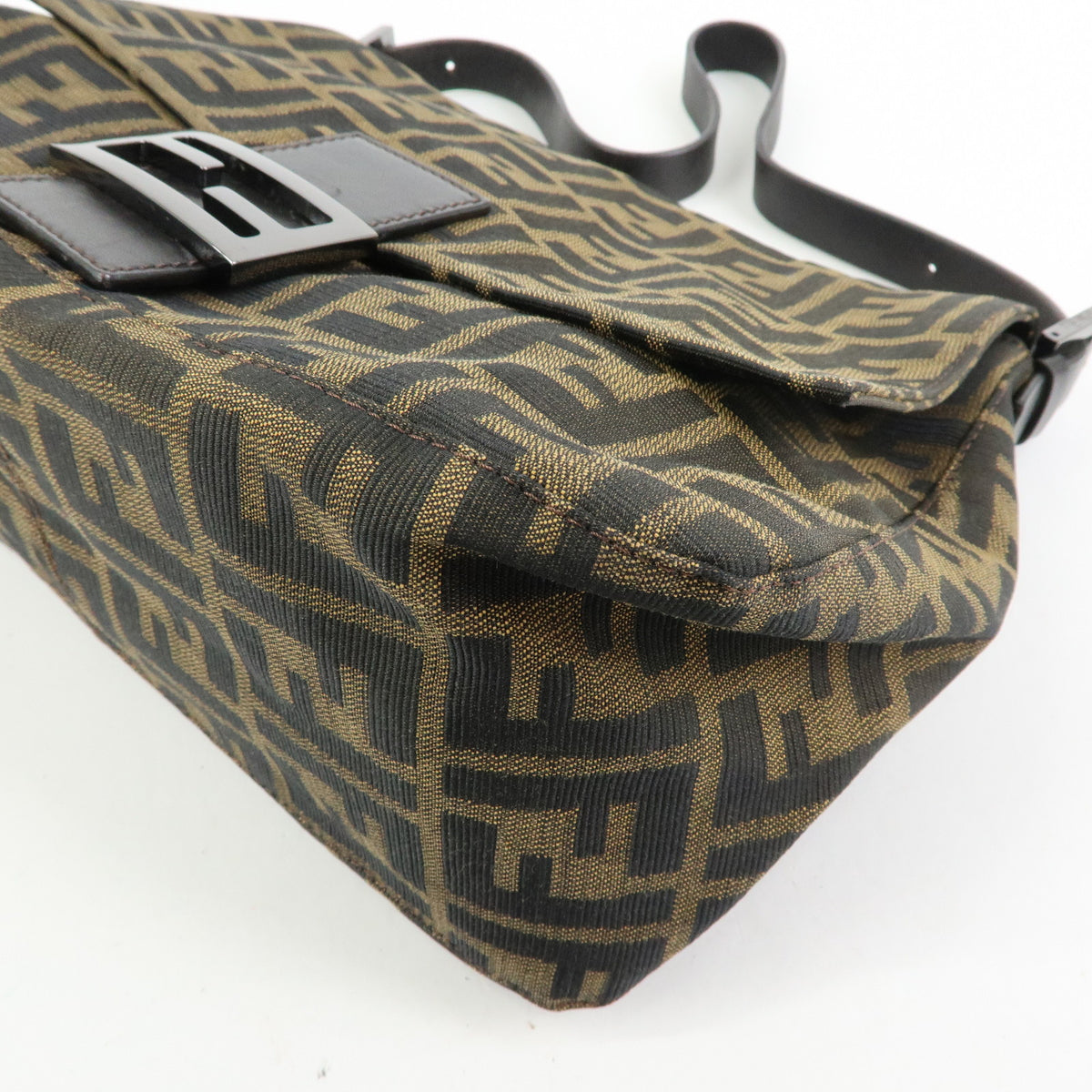 FENDI Mamma Baguette Zucca Canvas Leather Shoulder Bag Brown 8BR001