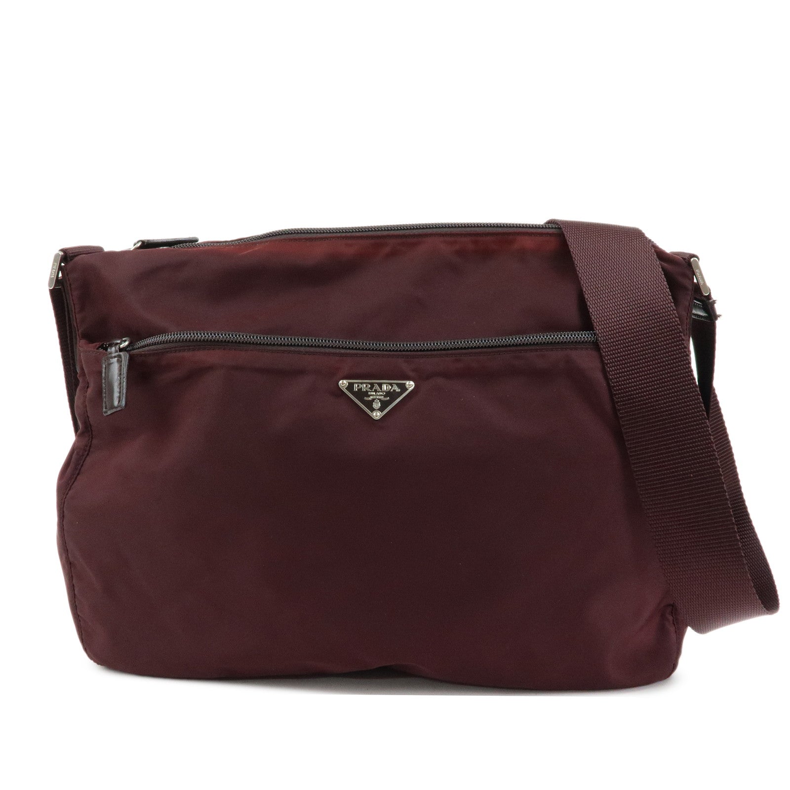 PRADA Triangle Logo Nylon Leather Shoulder Bag Burgundy BT0426