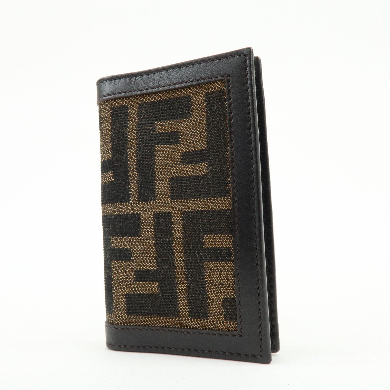 FENDI Zucca Canvas Leather Card Case Card Holder Brown Black 7M0168