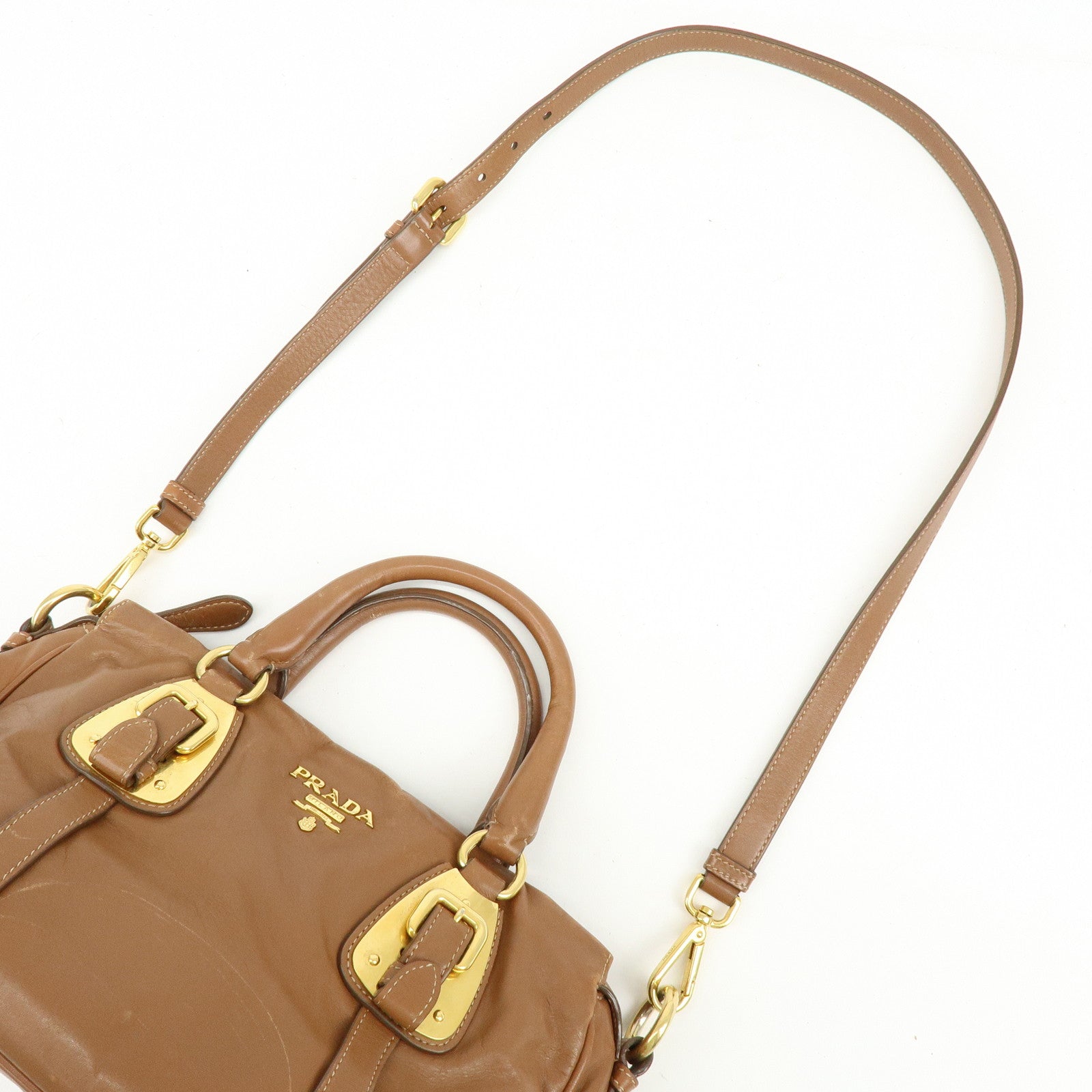PRADA Leather 2Way Bag Hand Bag Shoulder Bag Brown