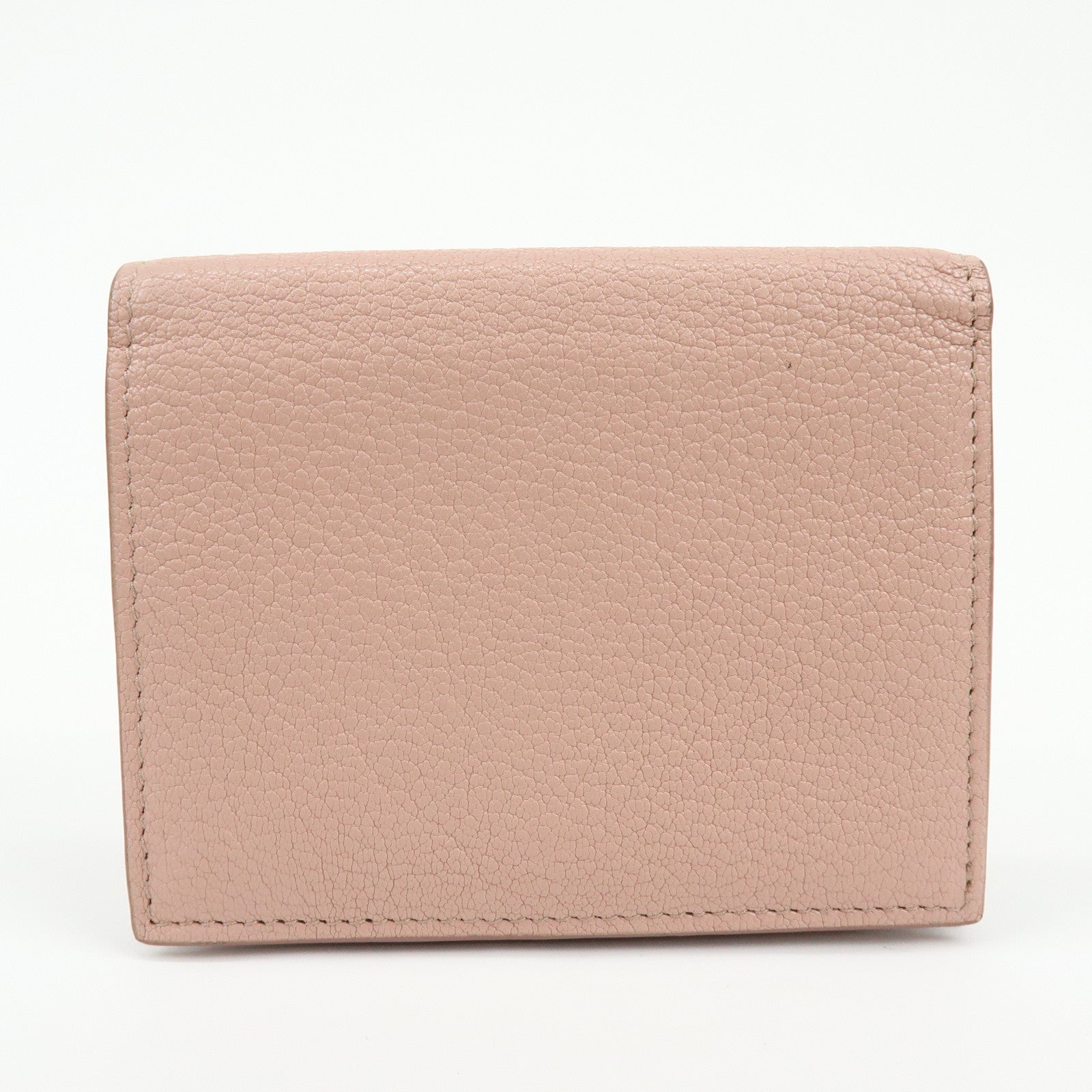 MIU MIU Logo Madras Leather Bi-fold Compact Wallet Pink