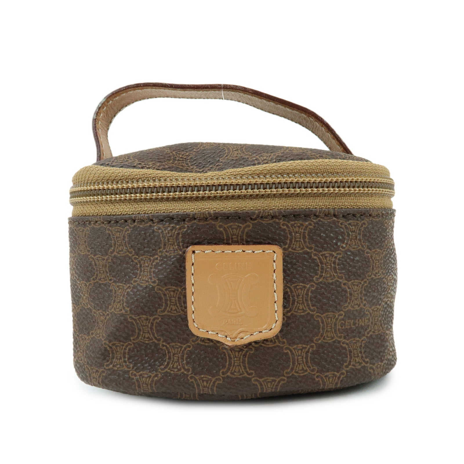 CELINE Macadam PVC Canvas Leather Mini Pouch Vanity Bag Brown