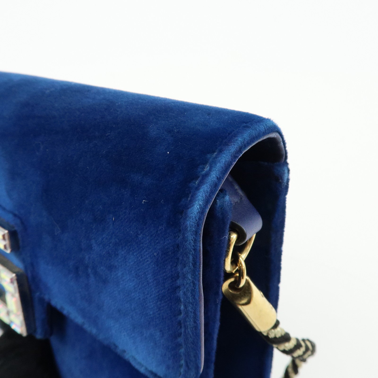 GUCCI Broadway Velvet Shoulder Bag Crossbody Bag Bijou Logo Navy 544242