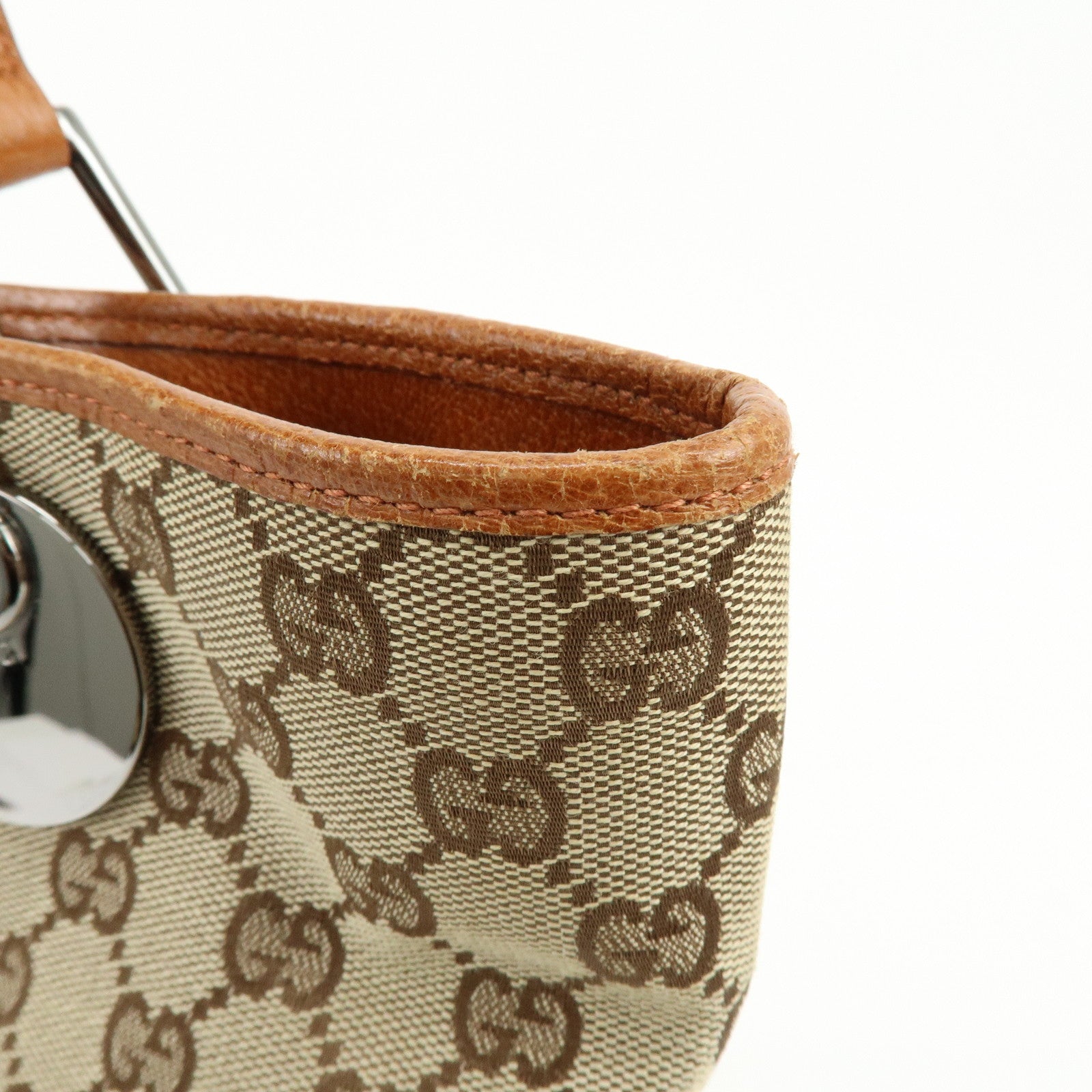 GUCCI GG Canvas Leather Tote Bag Shoulder Bag Beige Orange 120836
