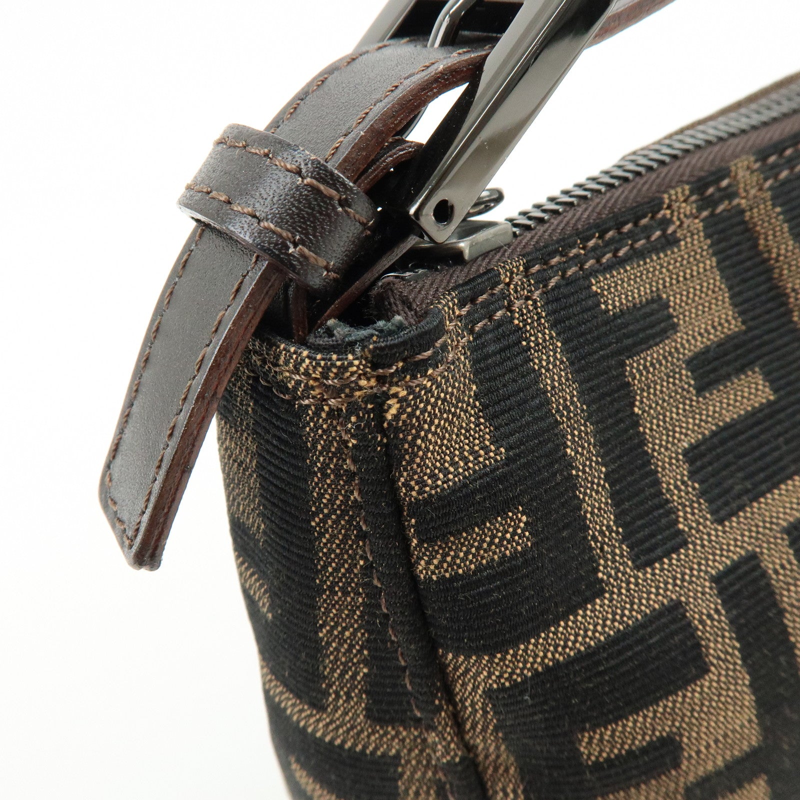 FENDI Zucca Canvas Leather Mini Pochette Pouch Hand Bag Brown 8N0001