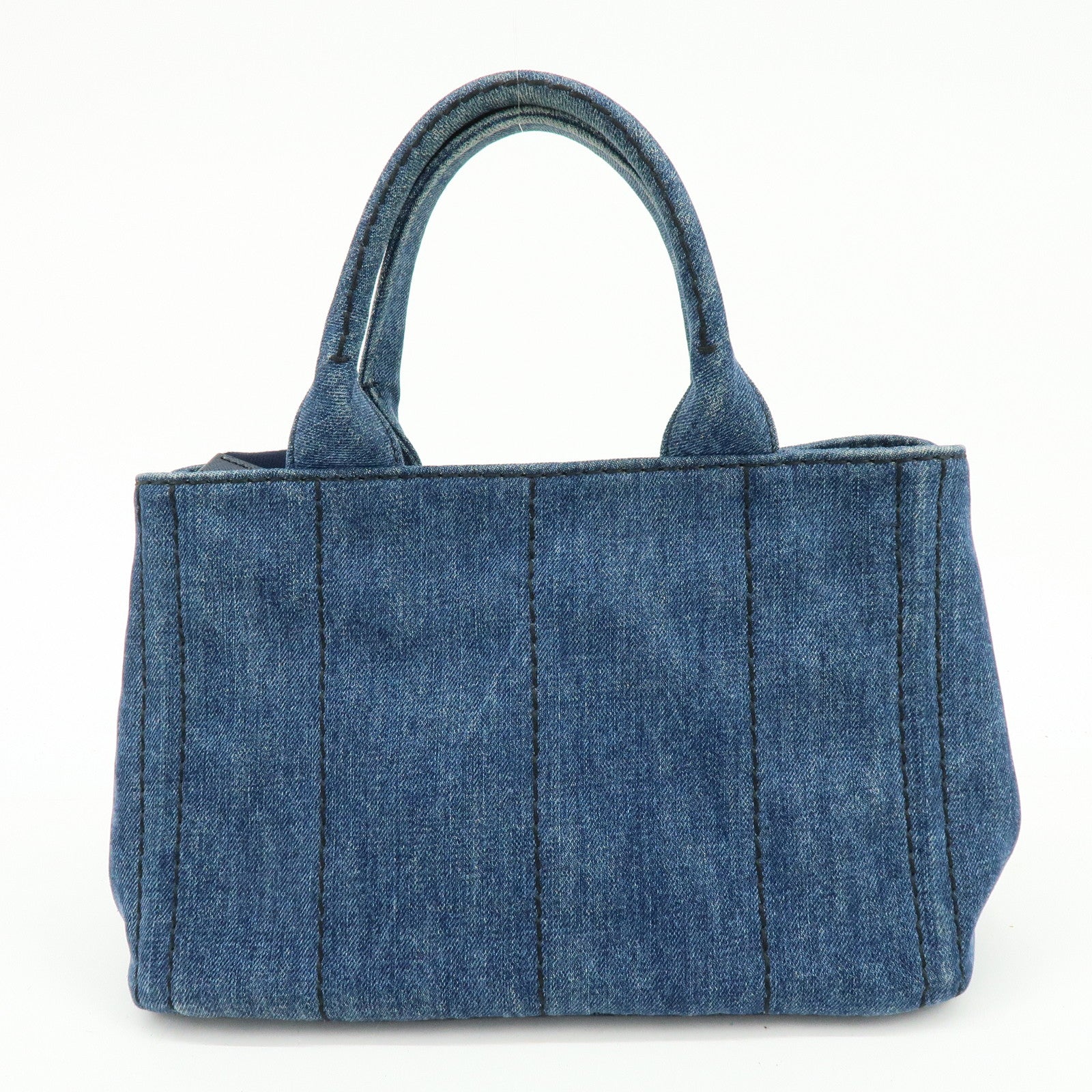 PRADA Canapa Mini Triangle Logo Denim 2Way Bag Hand Bag Blue 1BG439