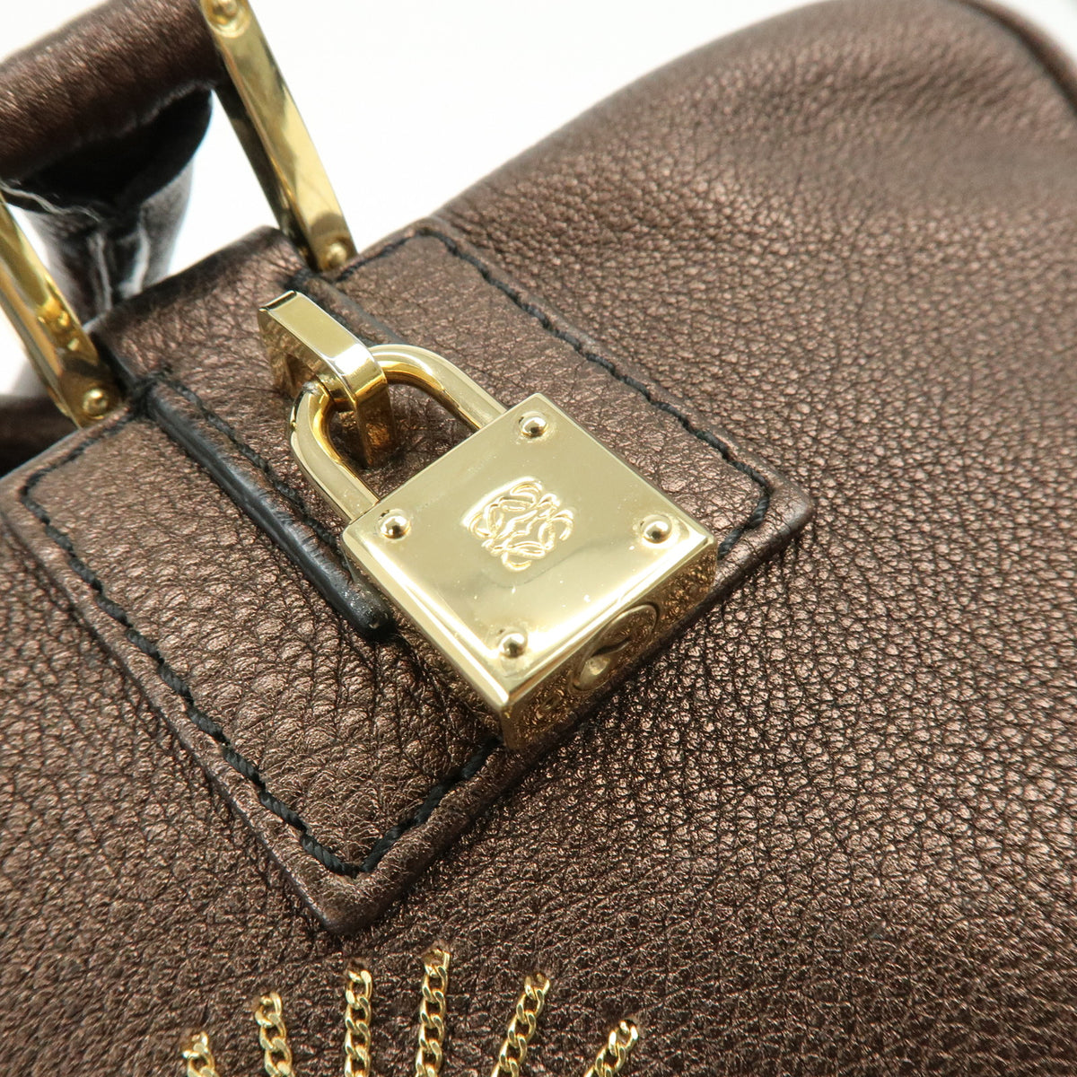 LOEWE Anagram Amazona 36 Hand Bag Boston Bag Metallic Brown
