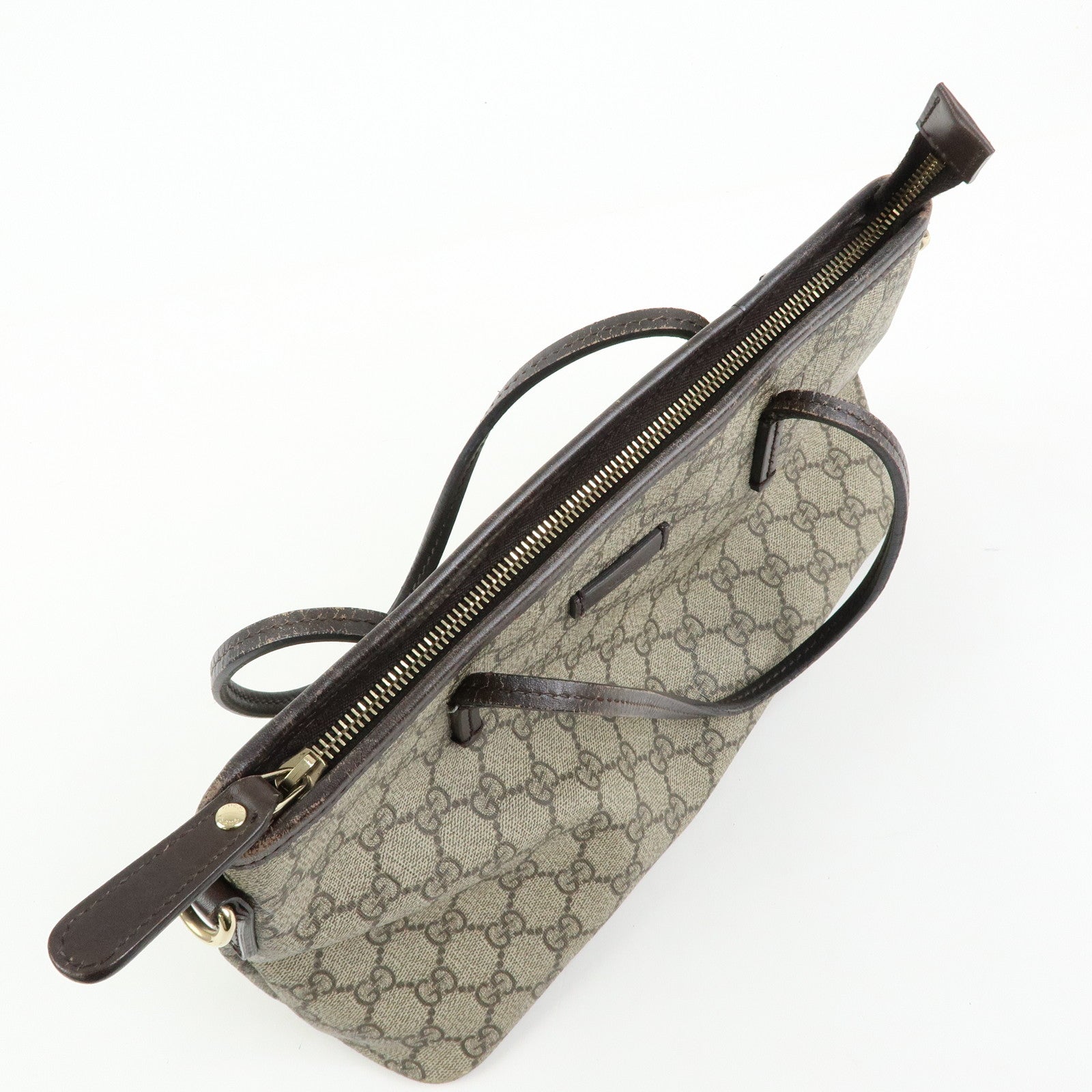 GUCCI GG Supreme Leather 2Way Bag Hand Bag Brown Beige 353440