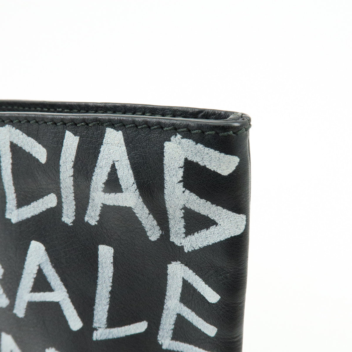 BALENCIAGA Graffiti Leather Clutch Bag Flat Pouch Black White