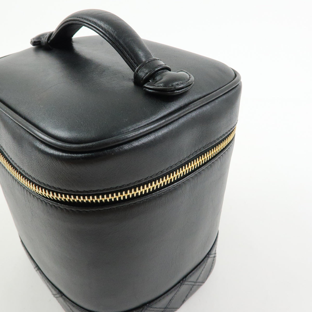 CHANEL Bicolore Lamb Skin Vanity Bag Hand Bag Black A01619