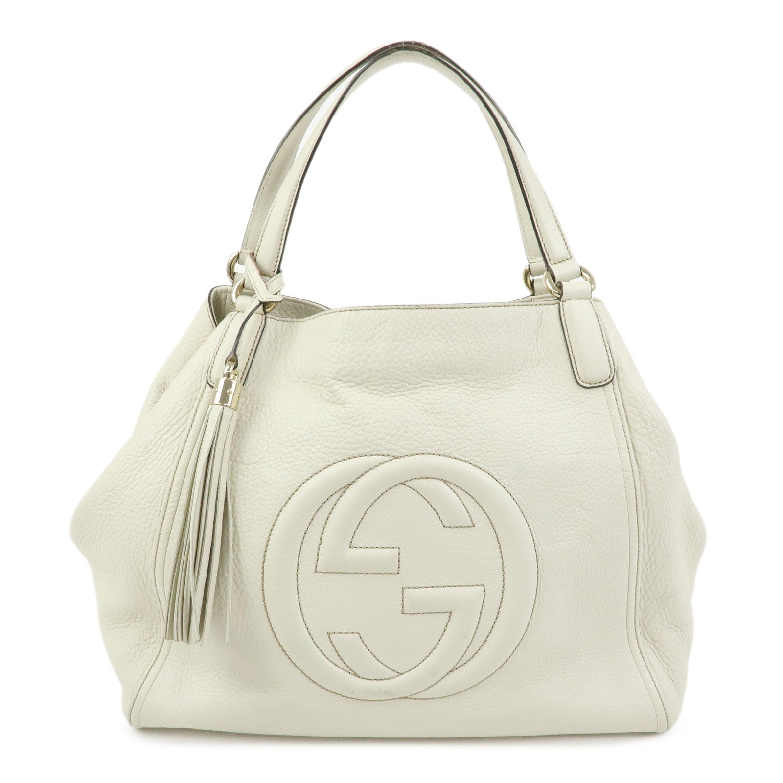 GUCCI SOHO Interlocking G Calf Leather Tote Shoulder Bag Ivory 282309