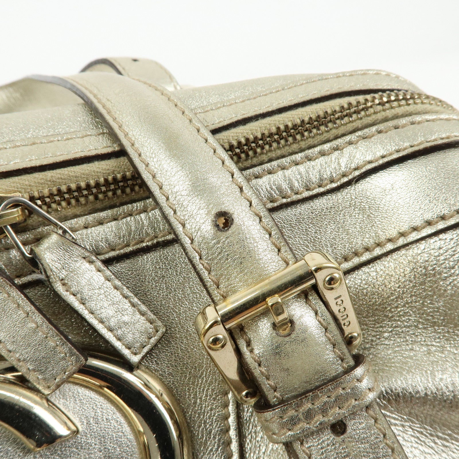 GUCCI Interlocking G Leather Mini Boston Bag Champagne Gold 170009