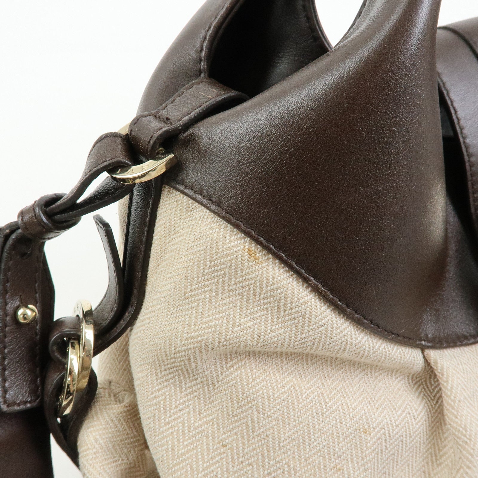 BVLGARI Chandra Canvas Leather 2Way Bag Hand Shoulder Bag Ivory Brown