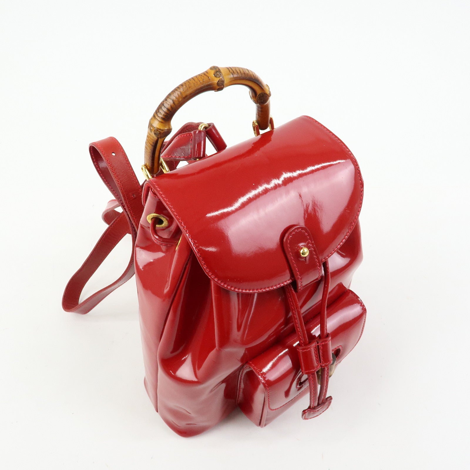 GUCCI Bamboo Patent Leather Backpack Rucksack Red 003・1705・0030