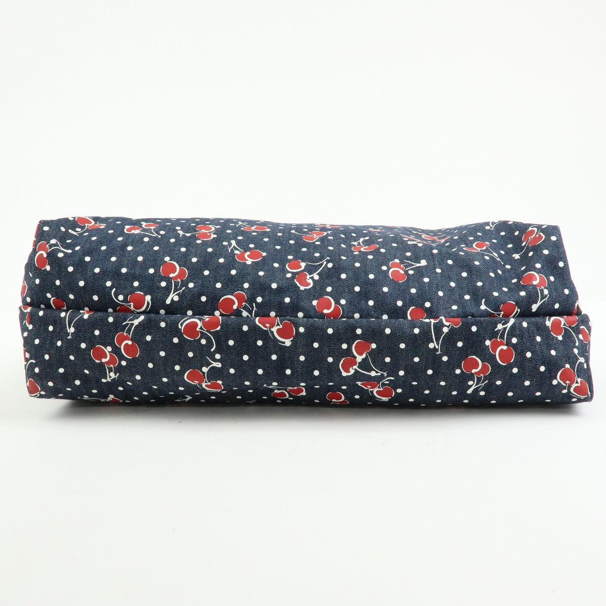 MIU MIU Denim 2Way Bag Tote Shoulder Bag Dots Cherry Print Blue 5BG108