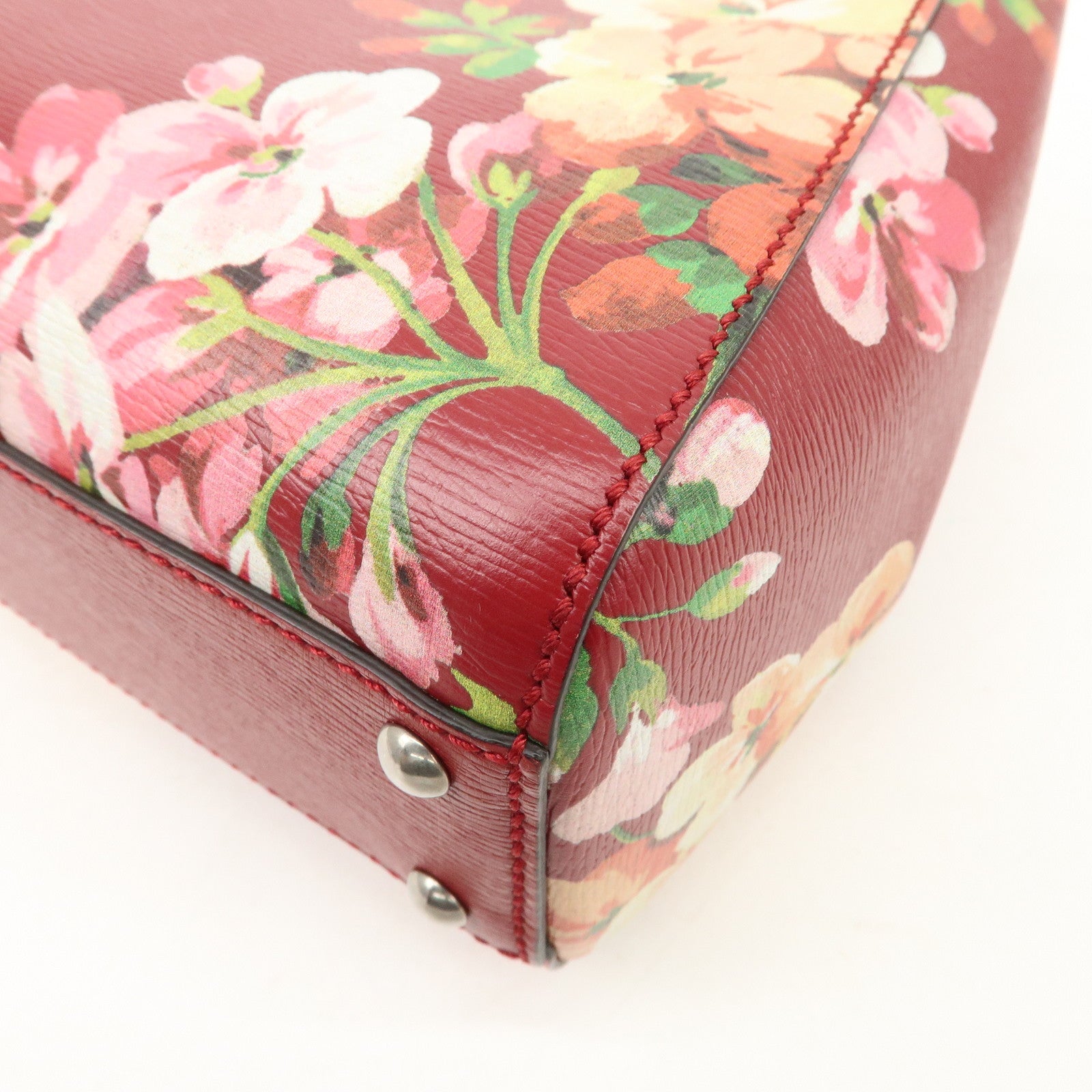 GUCCI Bamboo Leather Flower Mini Shopper 2Way Hand Bag Red 368823 Used