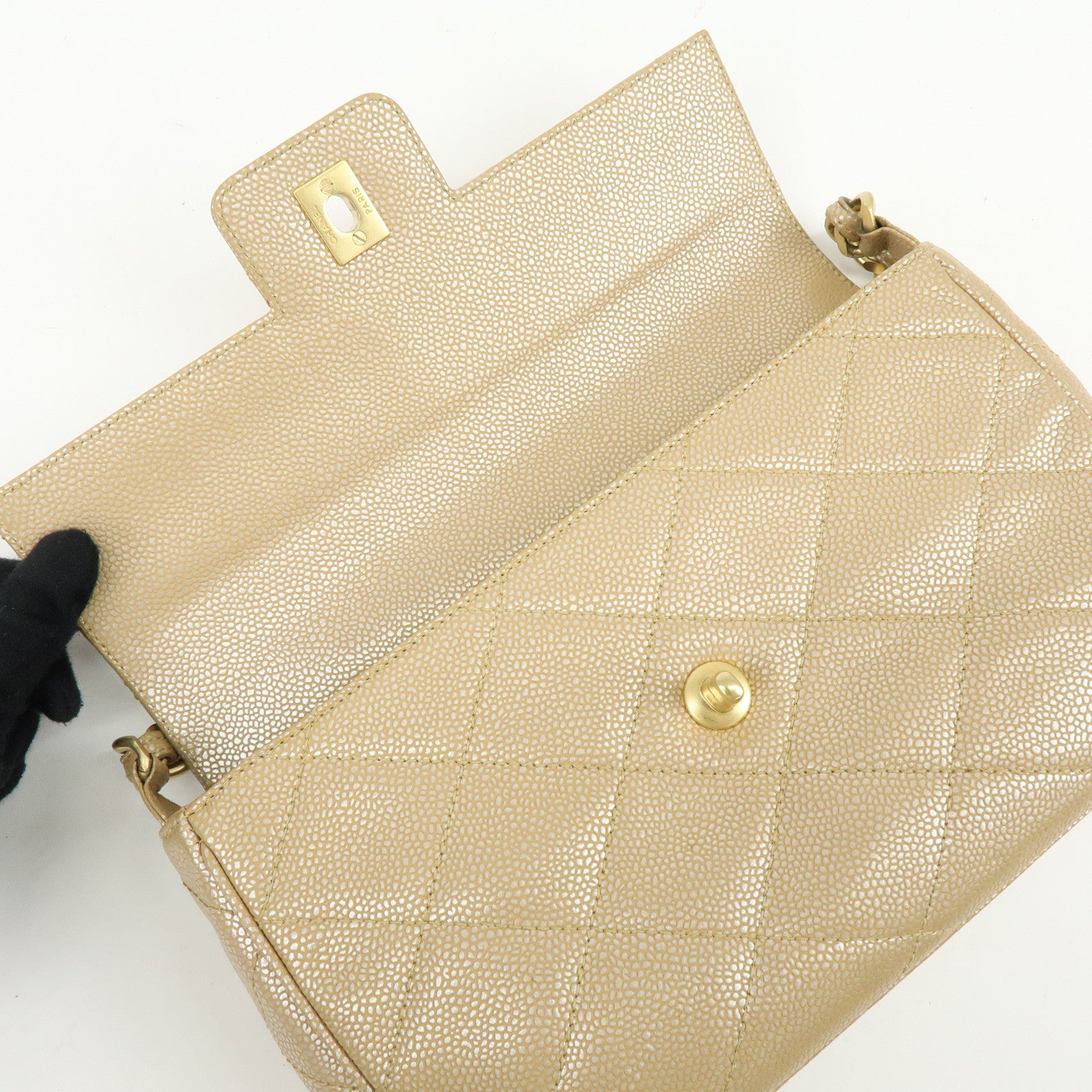 CHANEL COCO Mark Matelasse Caviarskin Flap Chain Shoulder Bag Beige