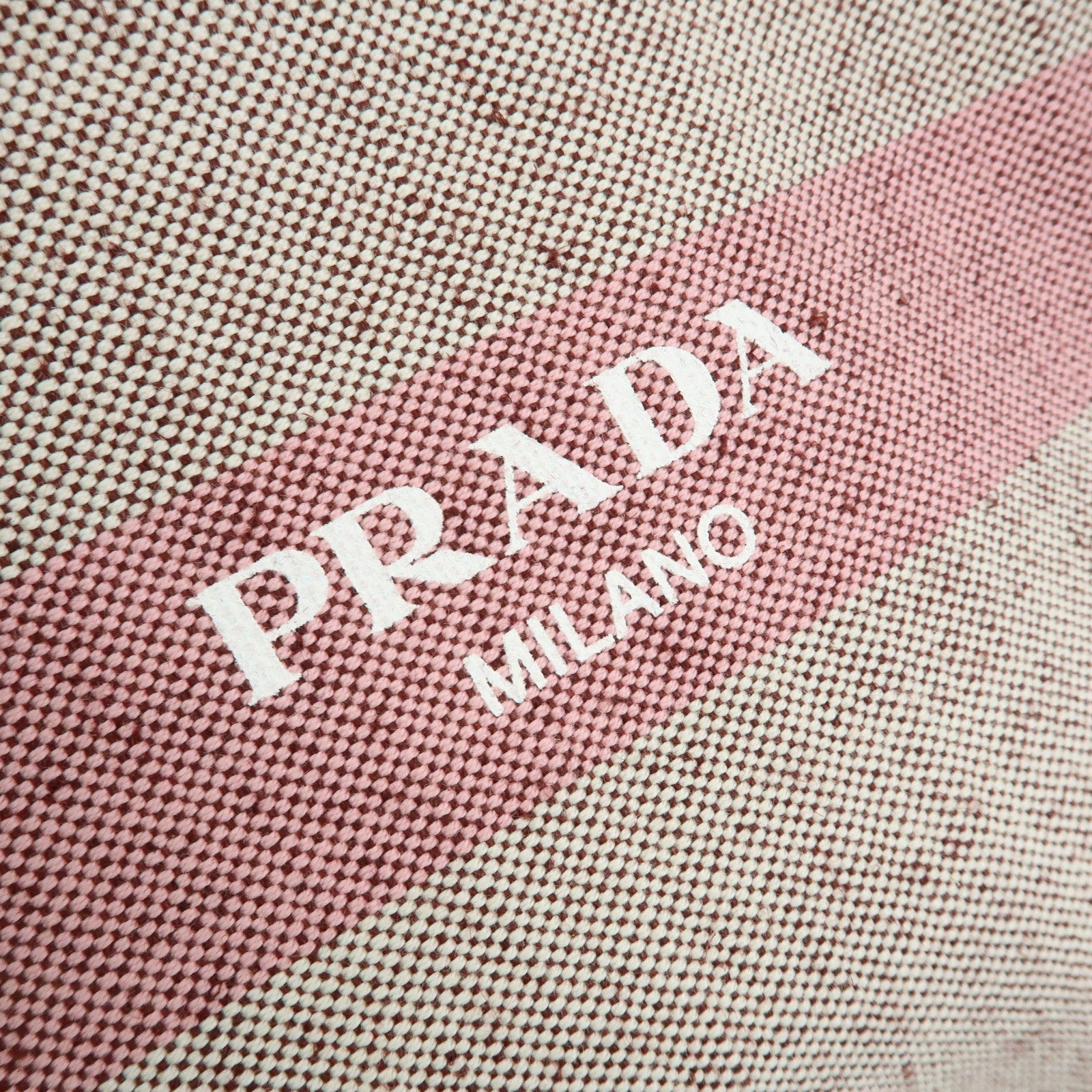 PRADA Logo Canvas Leather Tote Bag Shoulder Bag Natural Pink