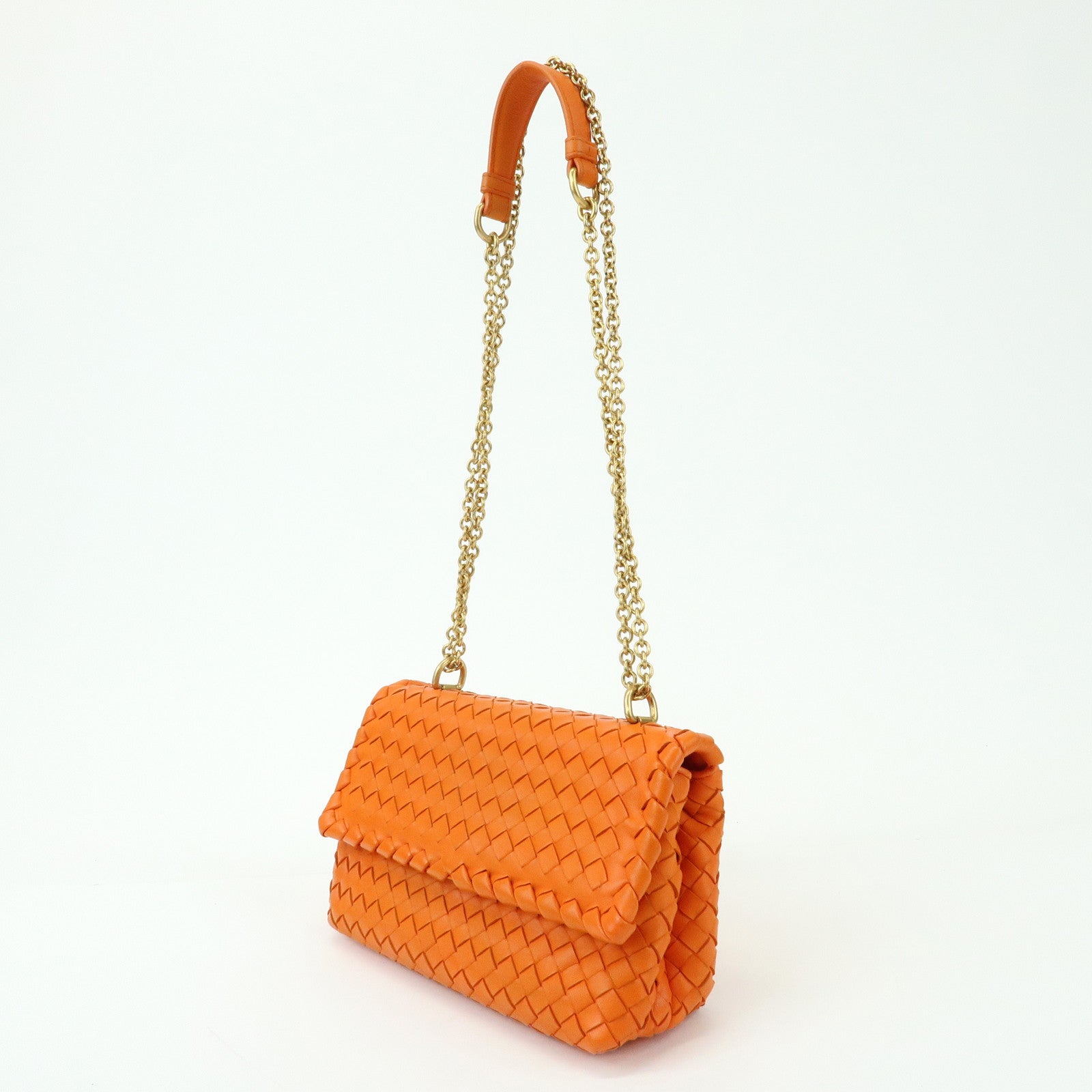 BOTTEGA VENETA Intrecciato Leather Chain Shoulder Bag Orange