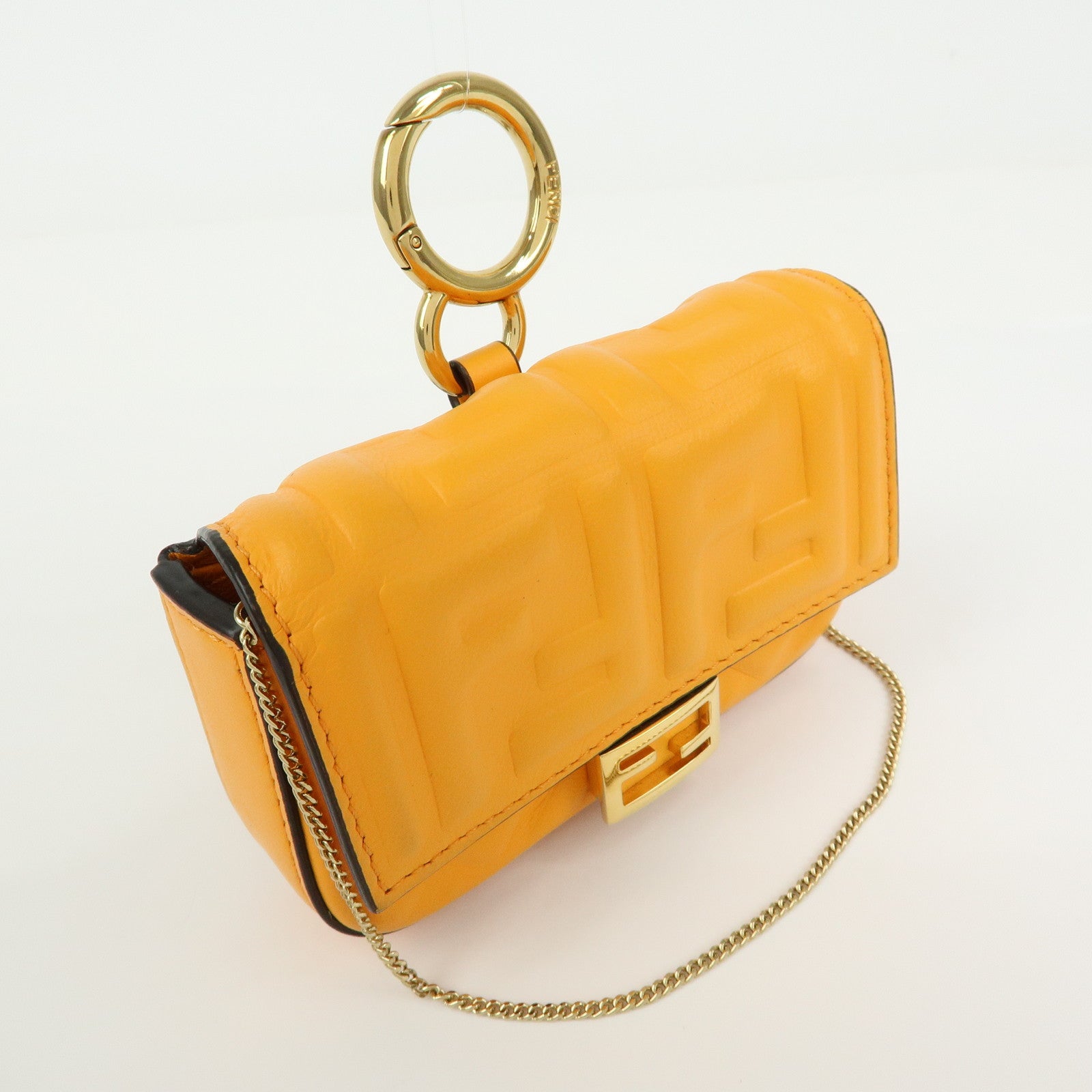FENDI Nappa Leather Nano Baguette Charm Shoulder Bag Orange 7AR844