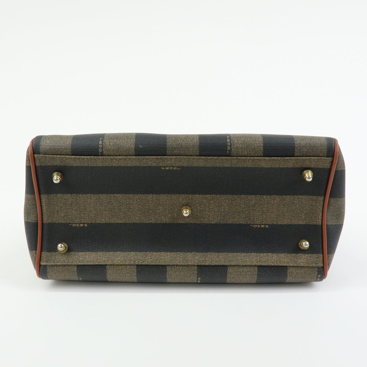 FENDI Pequin PVC Leather Boston Bag Hand Bag Brown Beige Black