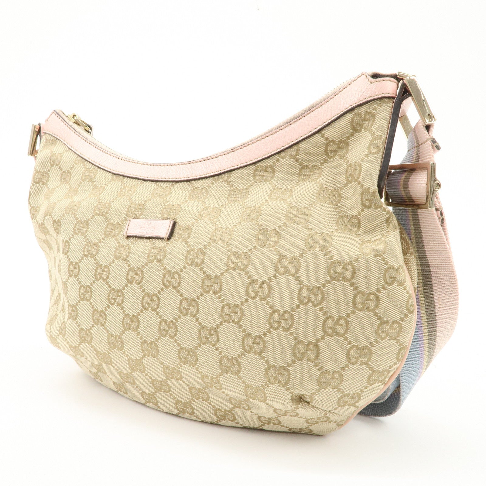 GUCCI GG Canvas Leather Shoulder Bag Crossbody Bag Beige Pink 181092 Used