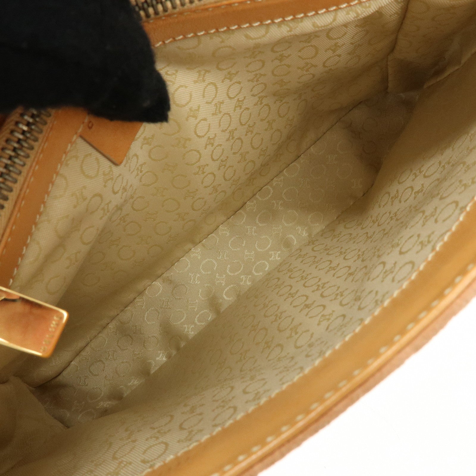 CELINE C Macadam Suede Leather Hand Bag Tote Bag Orange Beige