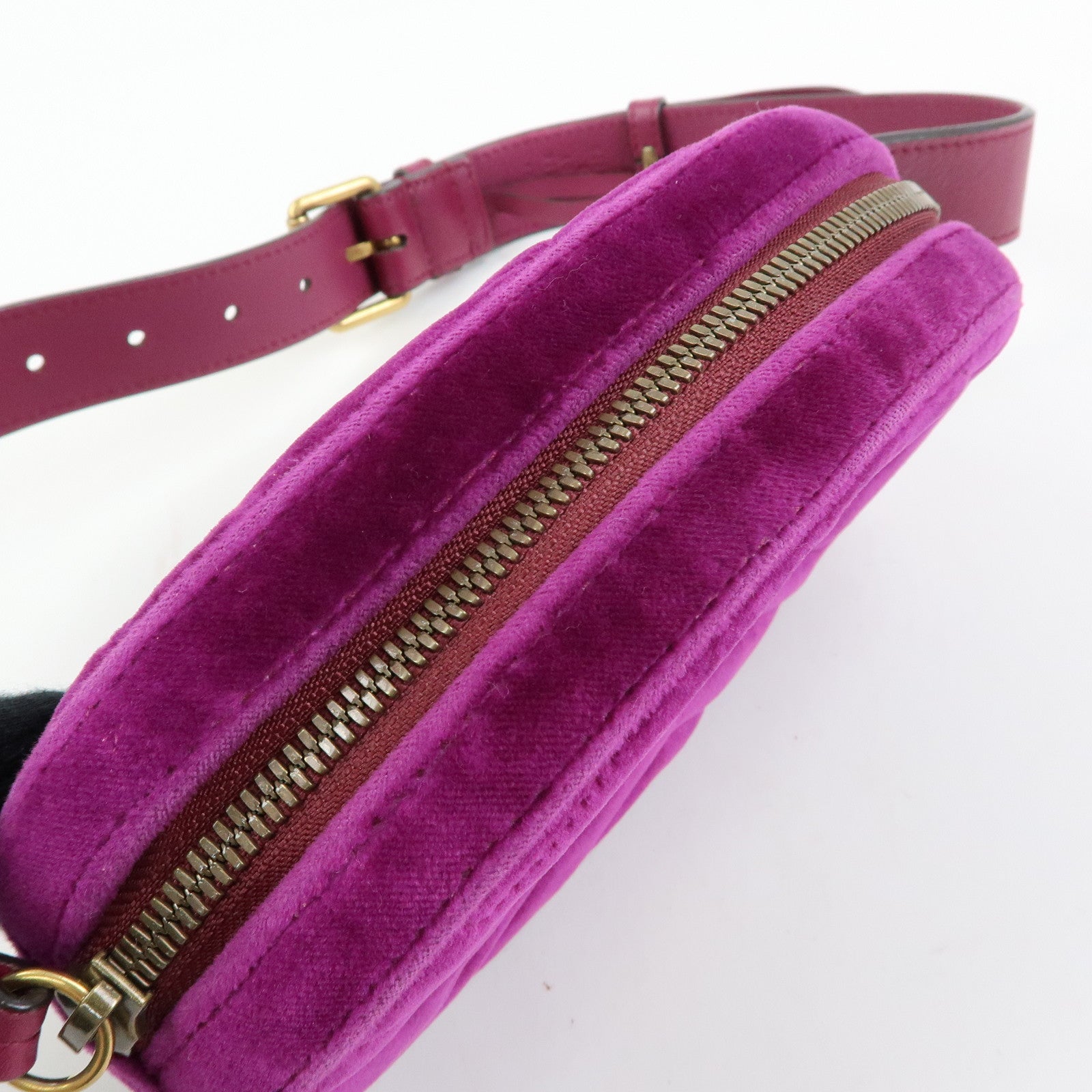 GUCCI GG Marmont Double G Velvet Leather Waist Pouch Body Bag 476434