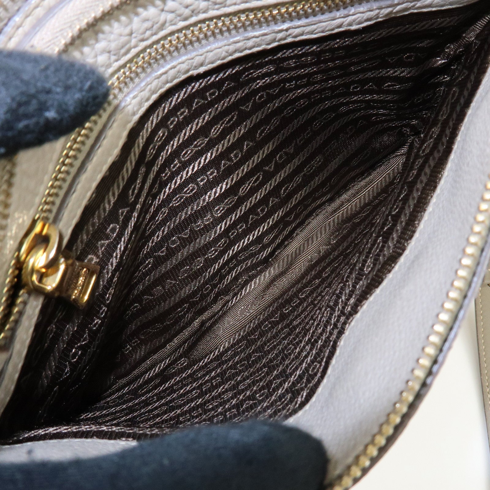 PRADA Logo Leather Shoulder Bag Crossbody Bag Beige 1BH046