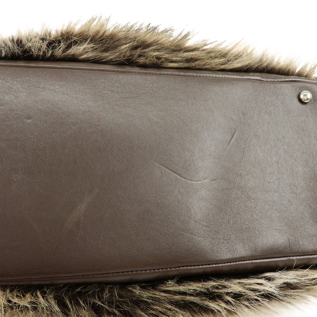 CHANEL Paris Biarritz Fur Leather Tote Bag Shoulder Bag Brown Beige