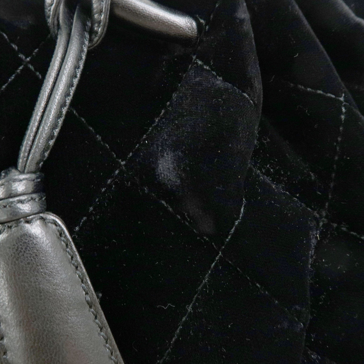 CHANEL Matelasse Velour Leather Ring Handle Hand Bag Black