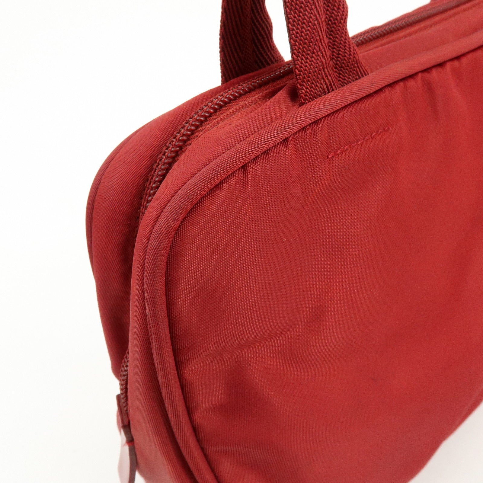 PRADA Triangle Logo Nylon Tote Bag Shoulder Bag Dial Lock Red