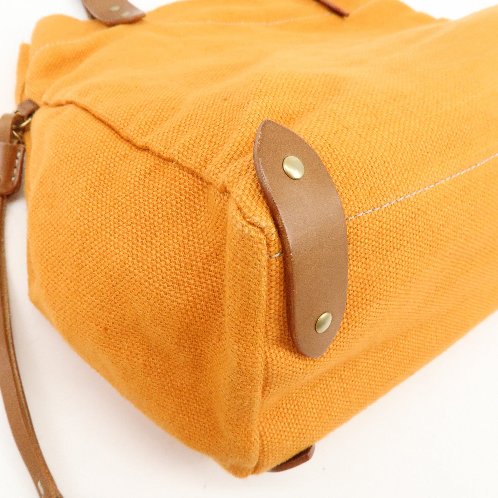 MIU MIU Canvas Leather Tote Bag Shoulder Bag Tassel Orange Brown