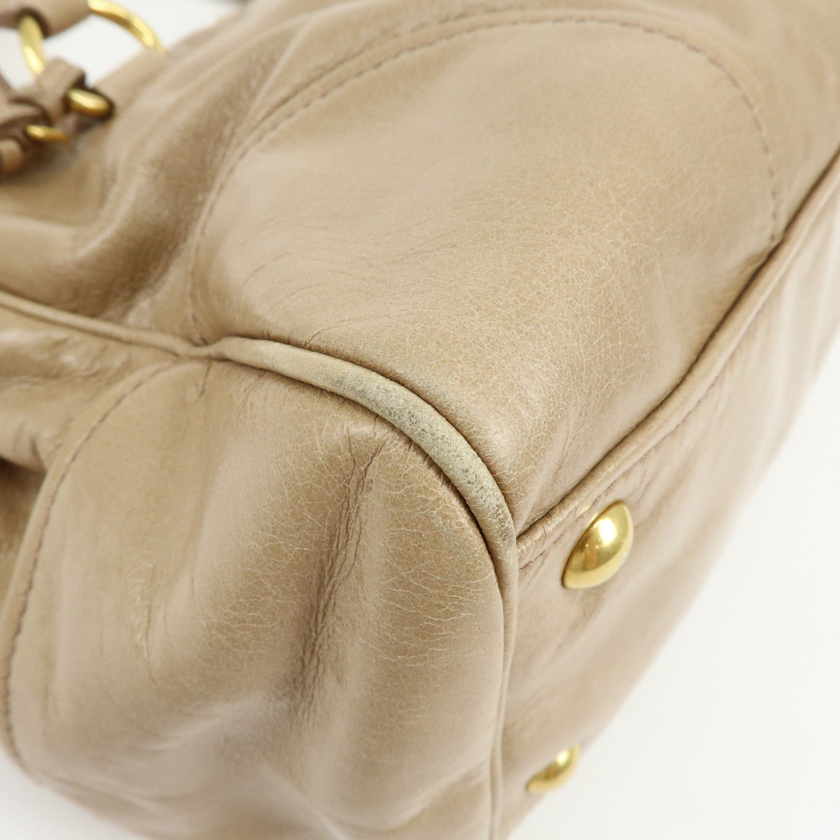 MIU MIU Leather 2Way Bag Hand Bag Shoulder Bag Key Ring Beige RN1127