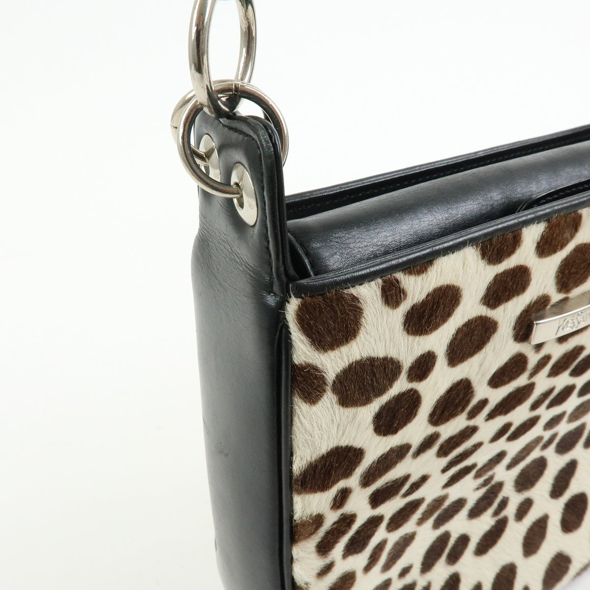 SAINT LAURENT PARIS Pony Hair Leather Leopard Shoulder Bag Beige Brown