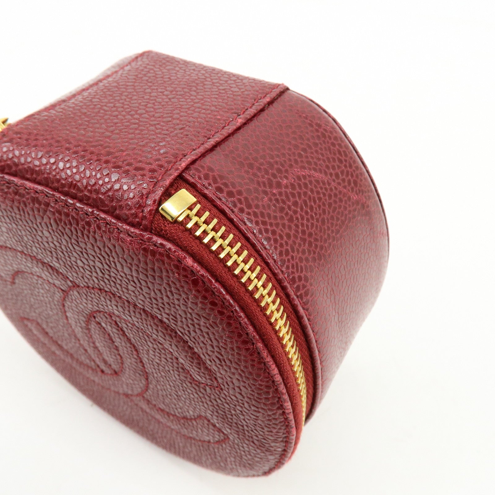 CHANEL COCO Mark Caviarskin Cosmetic Pouch Jewelry Case Bourdeaux Gold