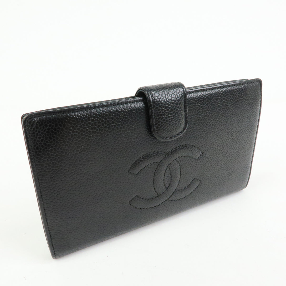 CHANEL COCO Mark Caviarskin Bi-fold Long Wallet Black A82281