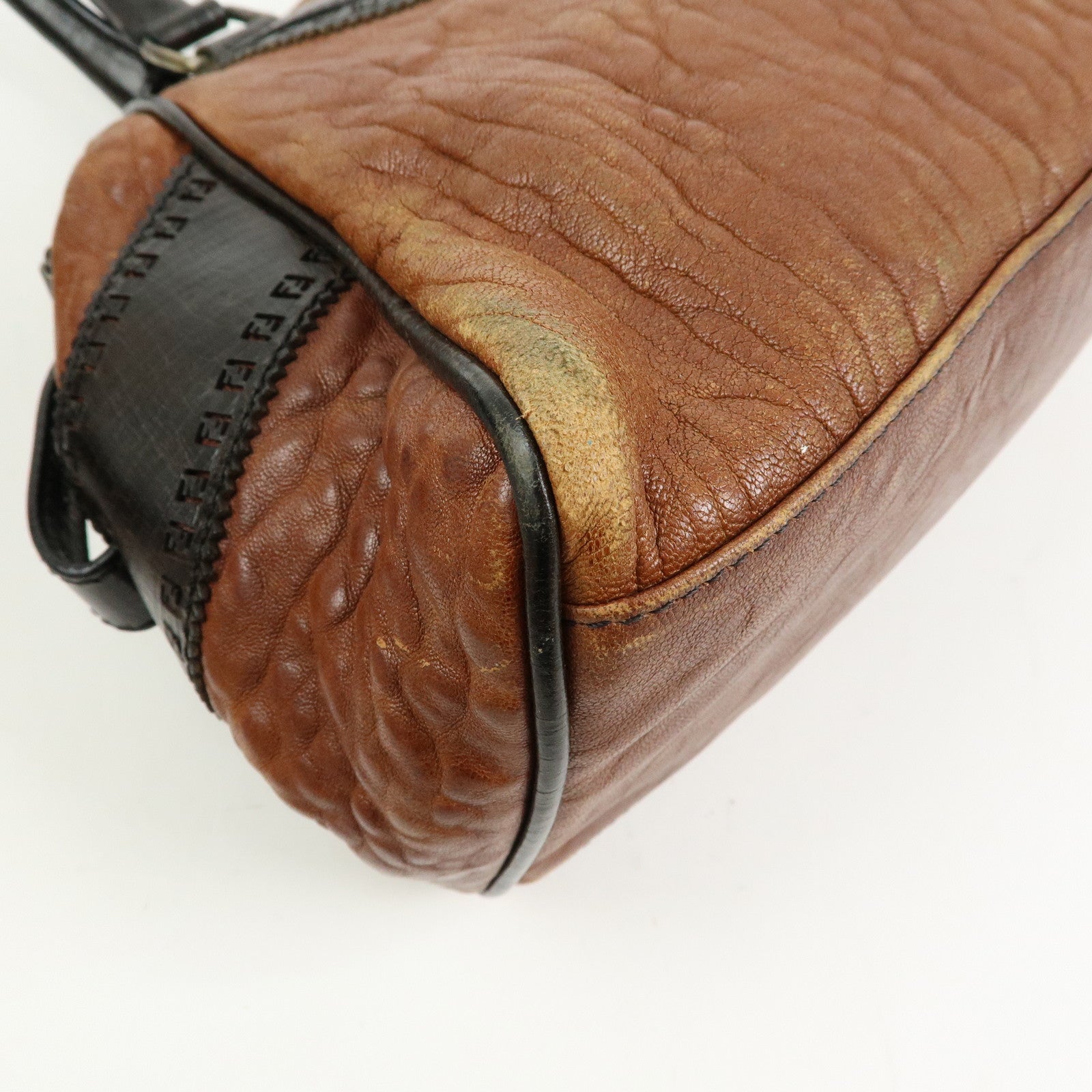 FENDI Ethonico Leather Tote Bag Shoulder Bag Brown 8BN157