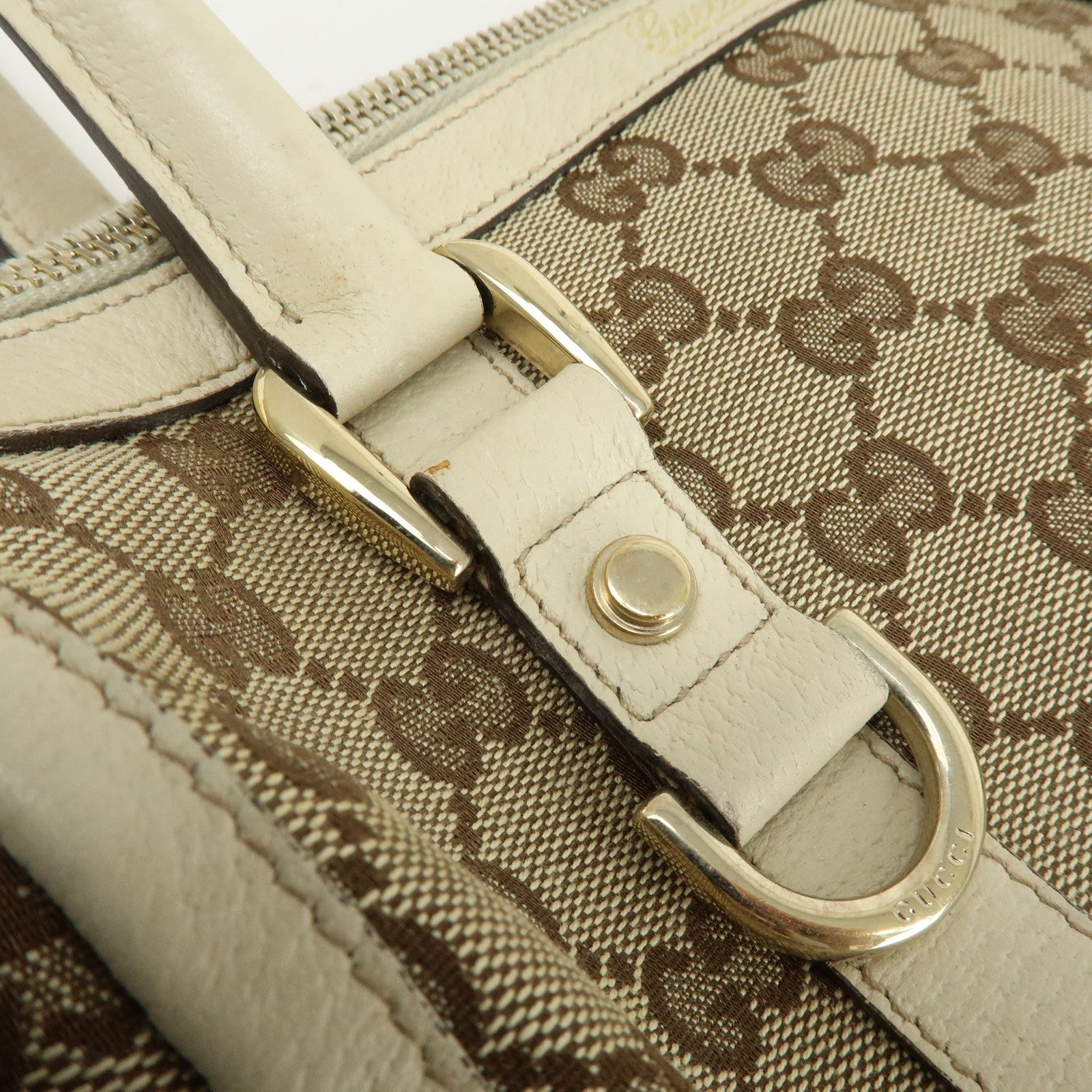 GUCCI Abbey GG Canvas Leather Boston Hand Bag Beige Ivory 130942