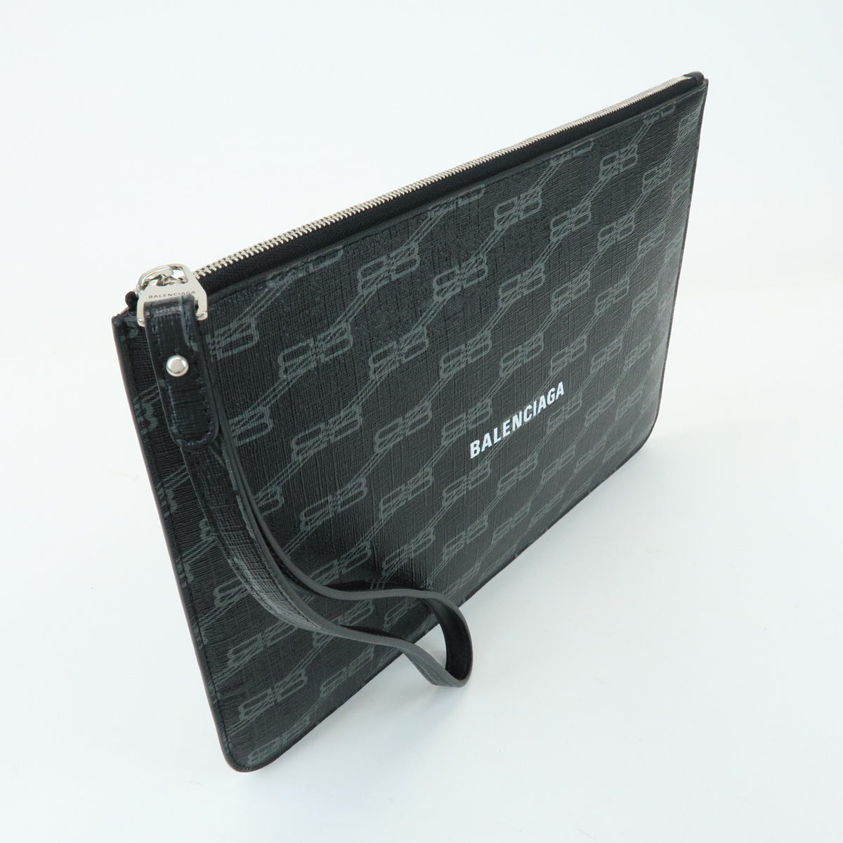 BALENCIAGA Signature PVC Leather Clutch Bag Flat Pouch Black 702627