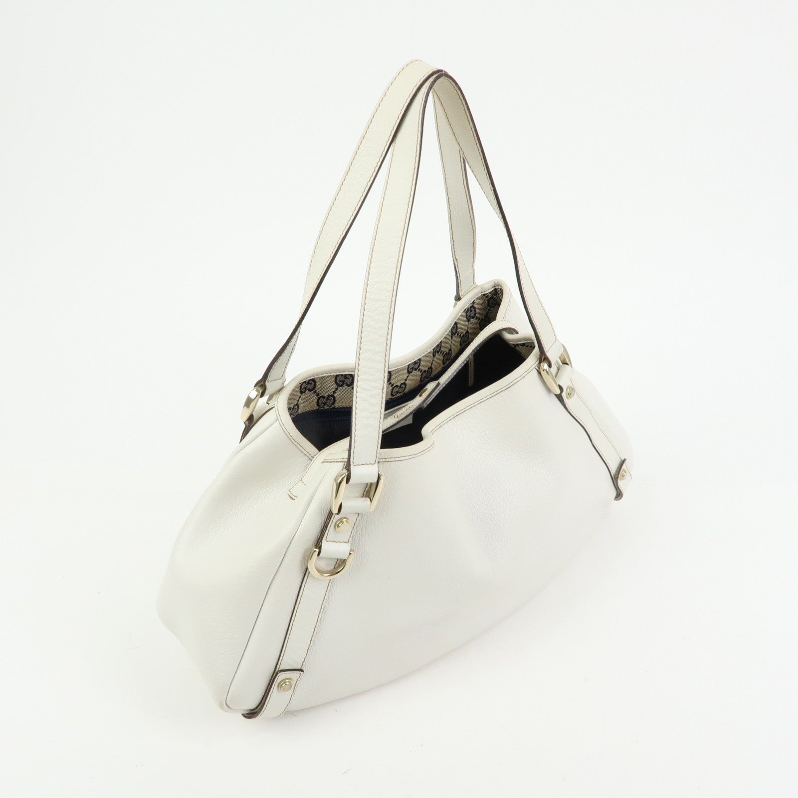 Gucci Abbey Leather Tote Bag Shoulder Bag Hand Bag White 130736