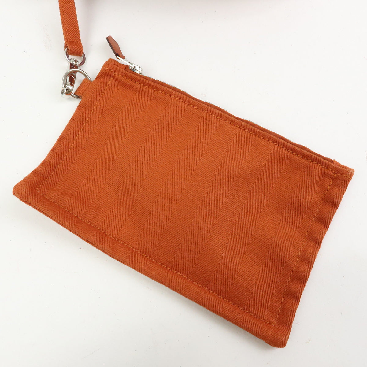 HERMES Valparaiso MM Toile Chevron Leather Tote Bag Hand Bag Orange