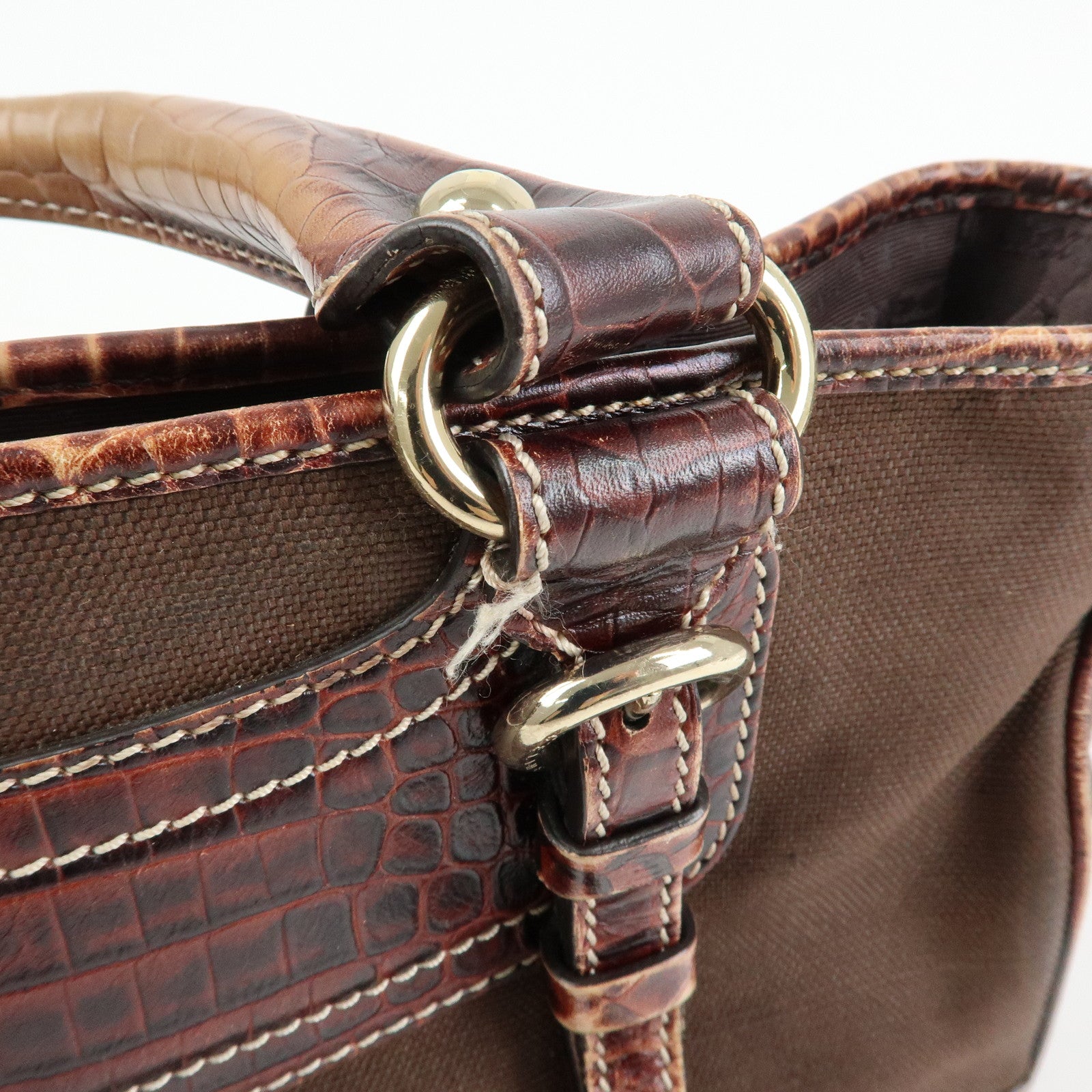 CELINE Boogie Bag Canvas Embossed Leather Hand Bag Tote Bag Brown