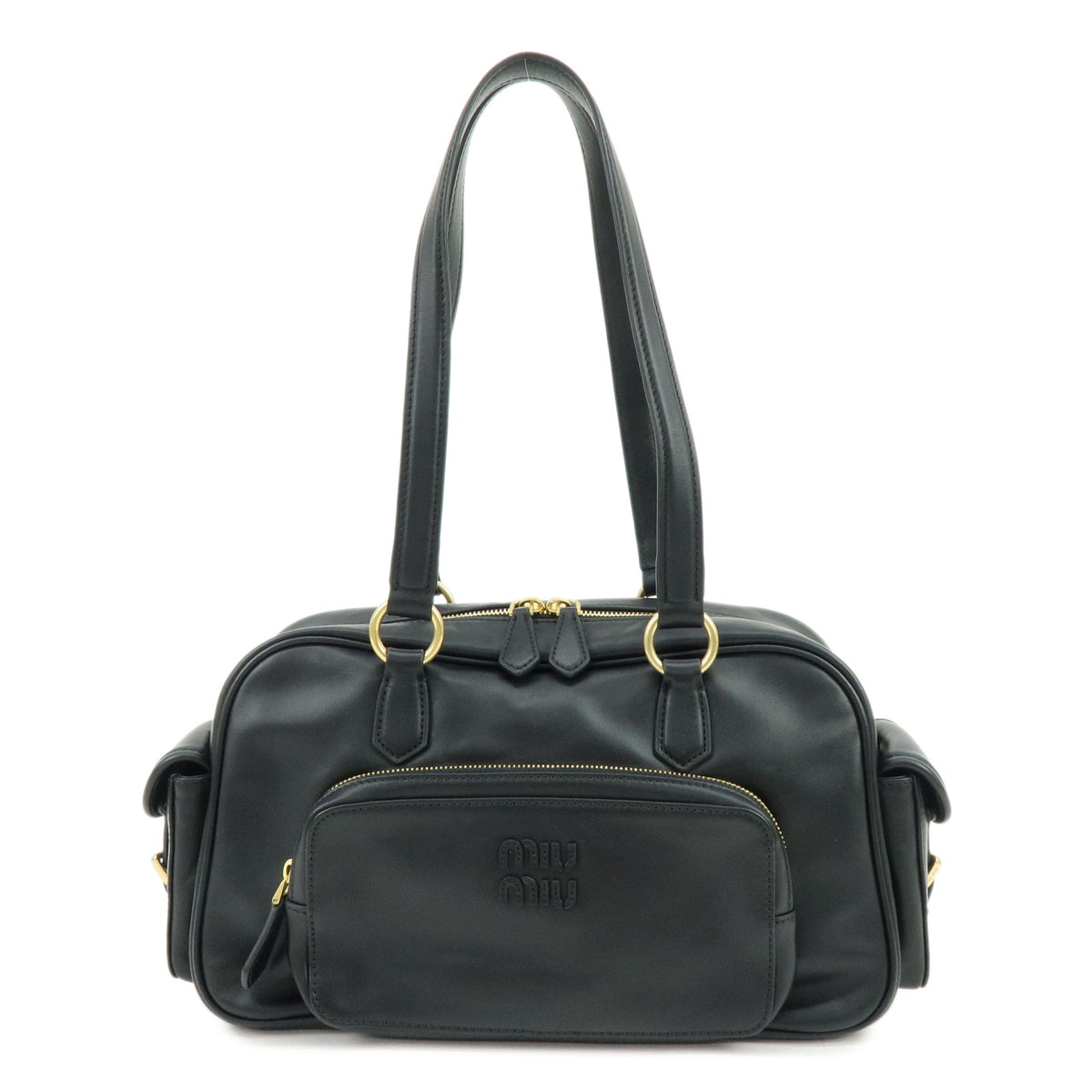 MIU MIU Pocket Top Handle Bag Nappa Leather Boston Bag Black 5BB179