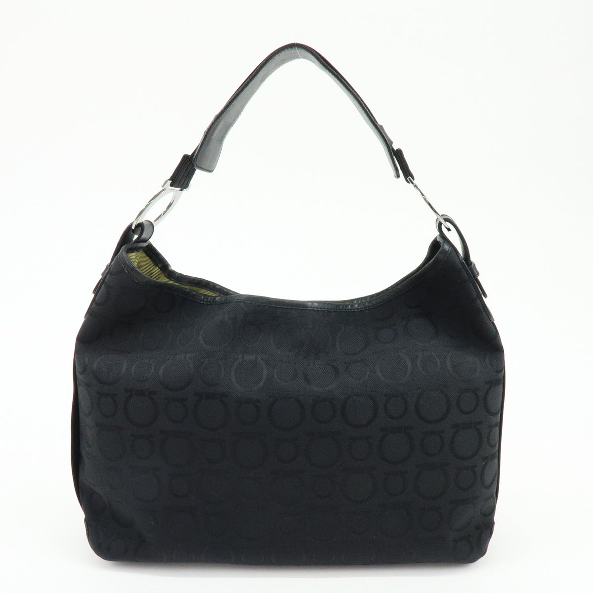 Ferragamo Gancini Canvas Leather Shoulder Bag Hand Bag Black