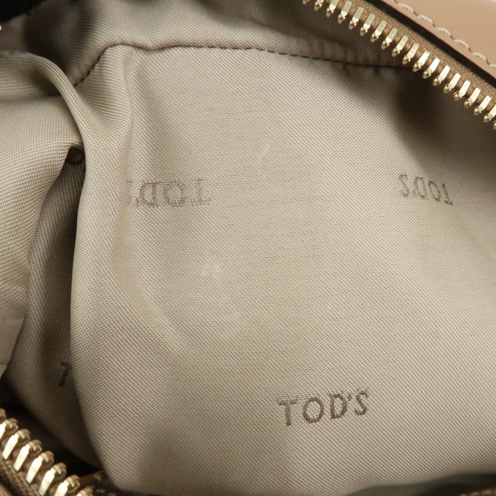 TOD'S Leather Shoulder Bag Boston Bag Hand Bag Beige Used