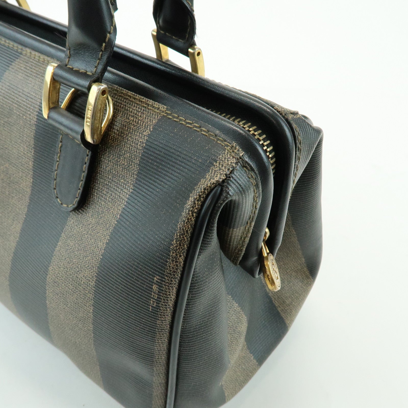 FENDI Pequin PVC Leather 2Way Bag Boston Bag Brown 259022