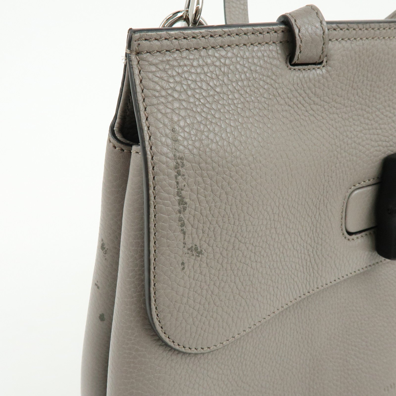 GUCCI Bamboo Leather 2WAY Bag Shoulder Bag Grey 392013